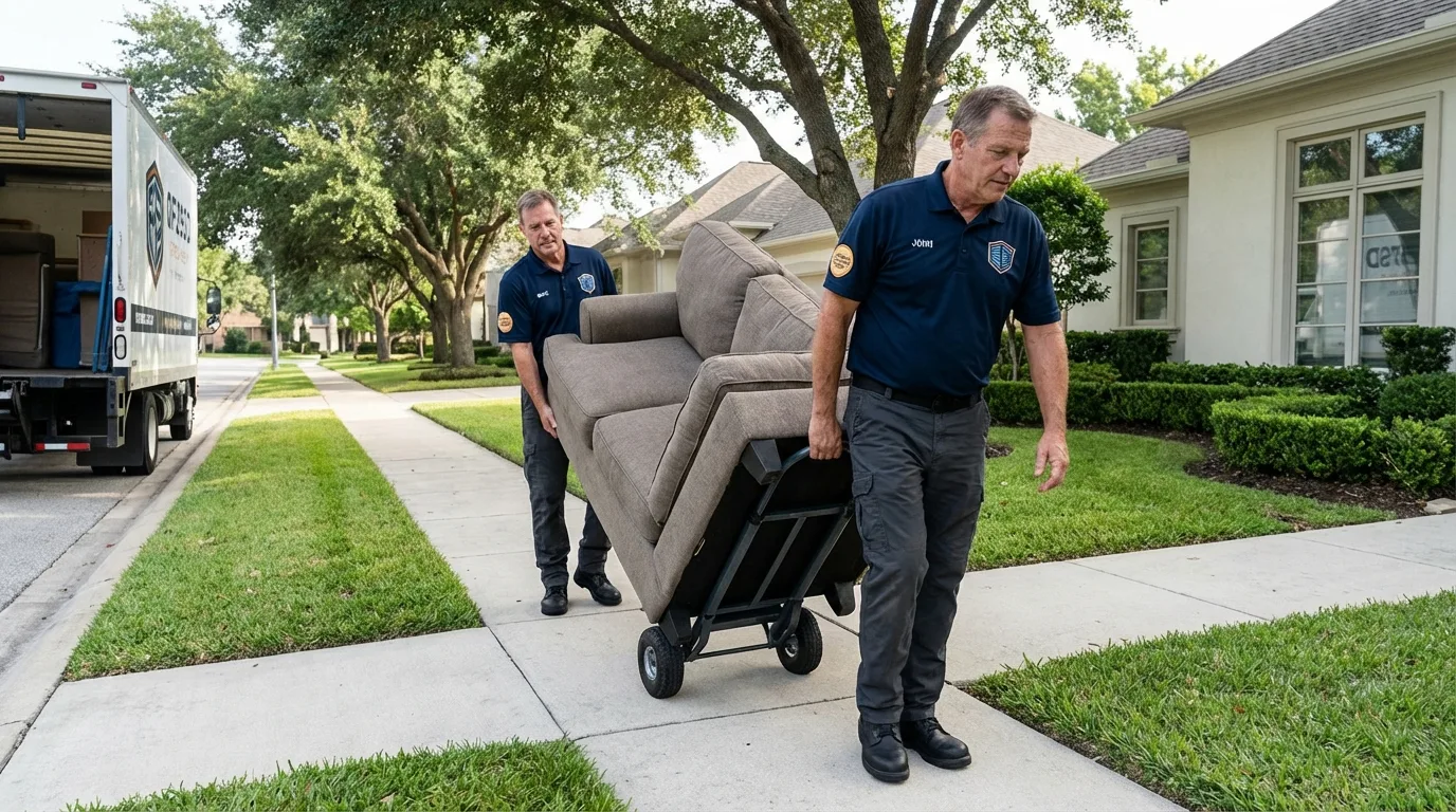 Local residential moving crew loading furniture in Uhrichsville, OH